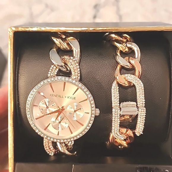 NWT Kendall + Kylie Two-Tone Crystal Watch/Bracelet Set - Picture 9 of 10